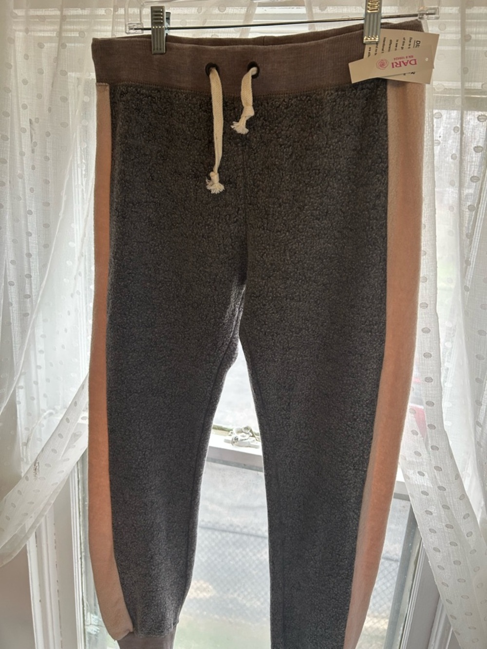NWT DARI Cozy Two-Tone Track Pants or Joggers w/Side Panels Tie Waist